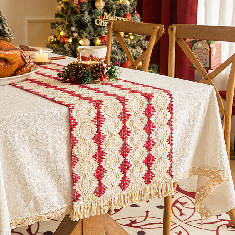 新年 桌旗 紅色 裝飾 結婚 婚慶 桌布 輕奢 高端 餐桌 蓋布 新款 針織 聖誕 旗布