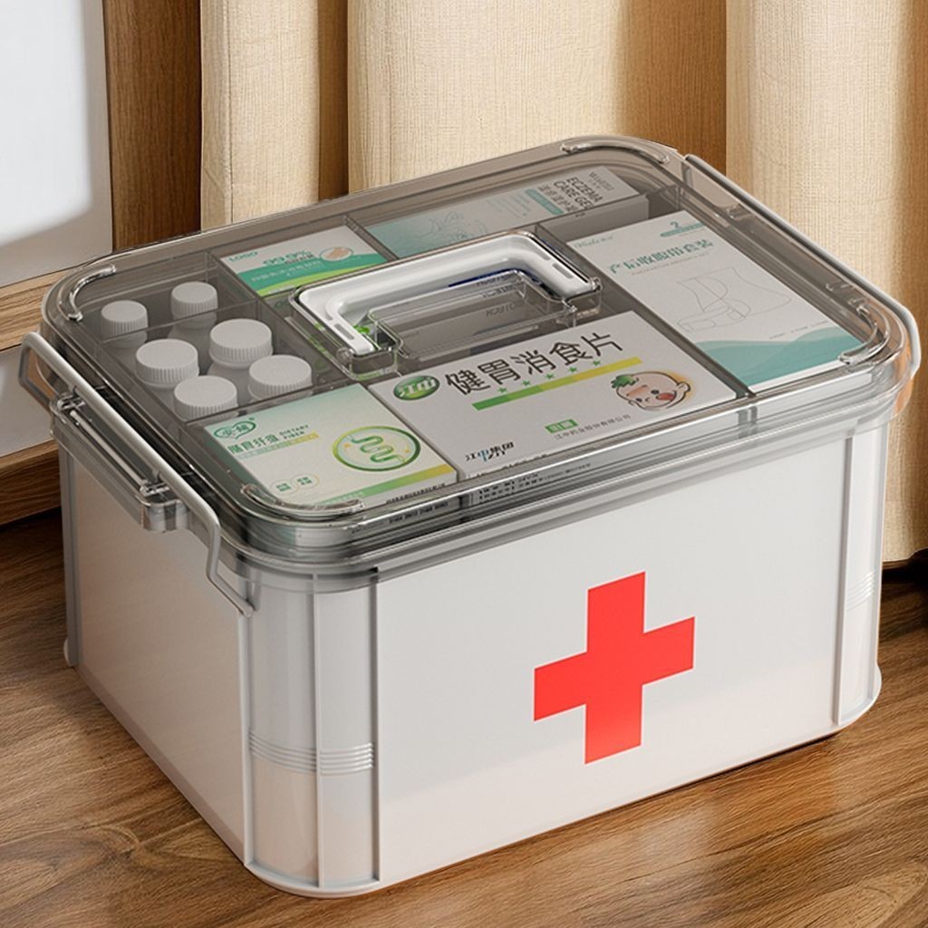 新品醫藥箱家庭裝透明藥箱 雙層大容量藥品收納盒 便攜應急救箱醫療箱