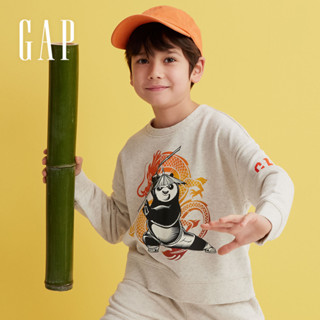 Gap 男童裝 Gap x 功夫熊貓聯名 Logo印花圓領大學T-灰色(890571)