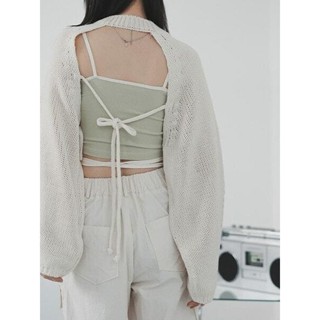 【Codibook】韓國 binary01 後綁帶鏤空短版針織衫［預購］針織衫 針織外套 女裝