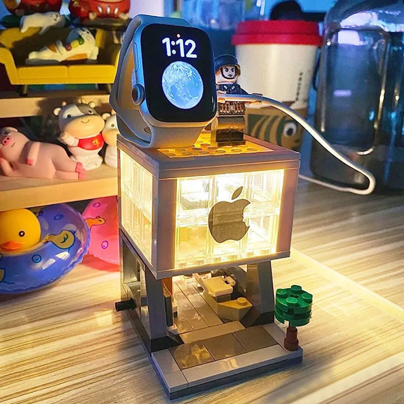 臺灣熱賣🔥蘋果電子手錶手環充電支架兼容樂高積木街景拚裝兒童益智男女玩具