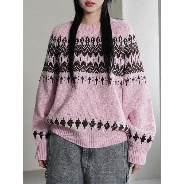【Codibook】韓國 binary01 北歐風圖騰針織上衣［預購］針織衫 毛衣 女裝