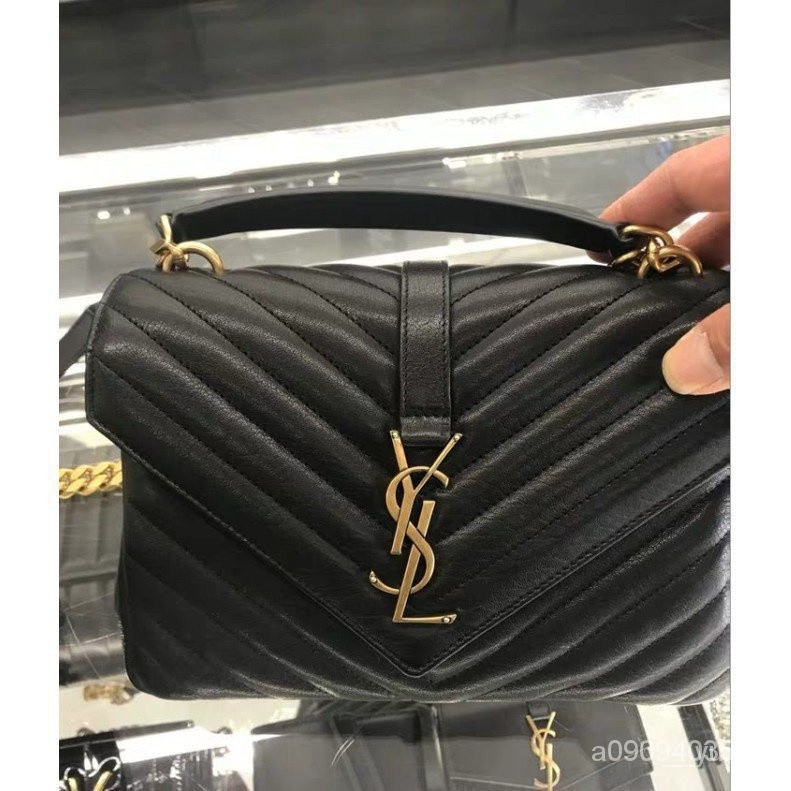 二手真品 YSL Saint Laurent College 黑色 復古金鍊 羊皮學院包 428056