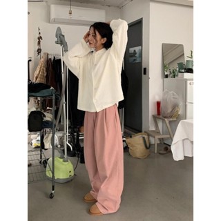 Codibook｜韓國 DAILYJOU 鬆緊腰寬鬆粉色棉質寬管長褲［預購］長褲 闊腿褲 女裝