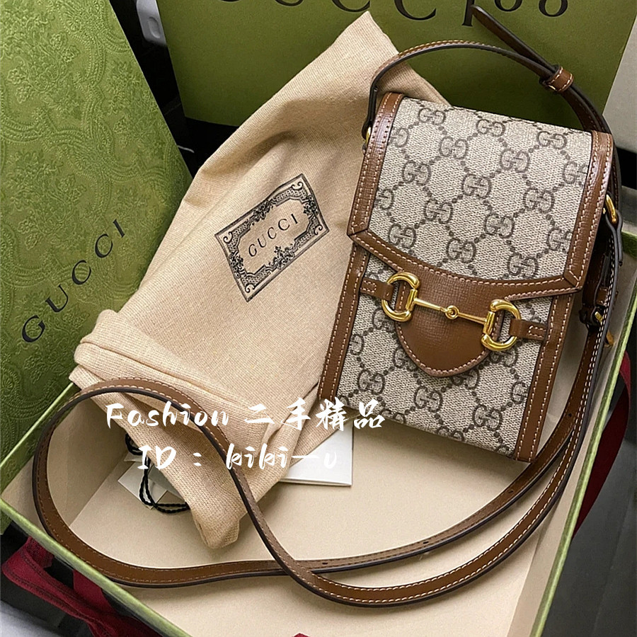 Fashion ღ二手精品GUCCI 古馳 Horsebit 1955 迷你 馬銜扣 手機包 肩背包 老花 625615