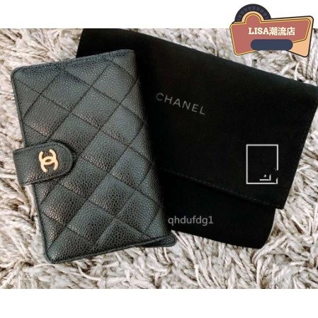 【二手】CHANEL 金/銀LOGO 荔枝紋 小羊皮 中夾 A48667