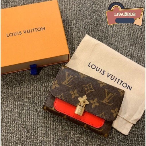 【二手】LV LOUIS VUITTON FLOWER 短夾 紅色 女士錢夾 皮夾 鎖頭三折短夾 小型錢包 M62567