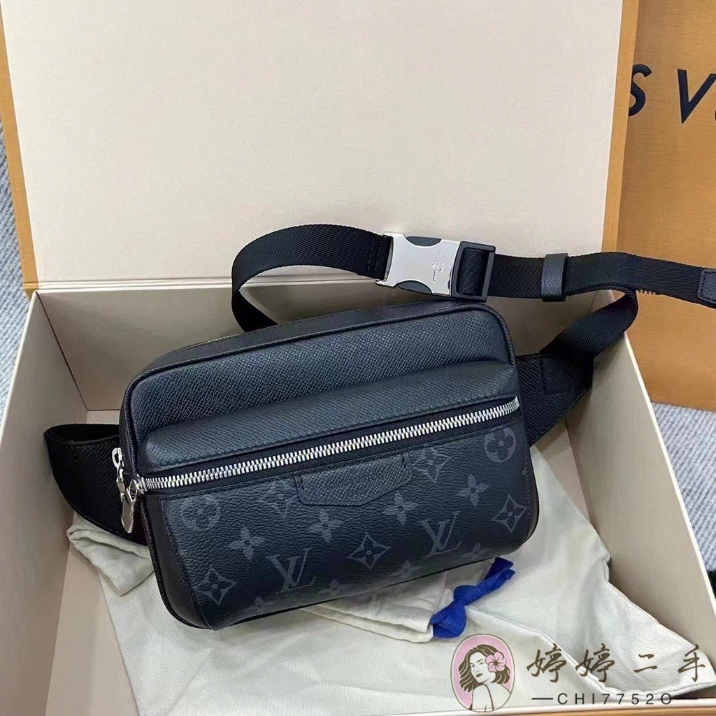 【二手】LV 路易威登 OUTDOOR 黑灰老花 男包 單肩包 腰包 胸包 斜挎包 M30245