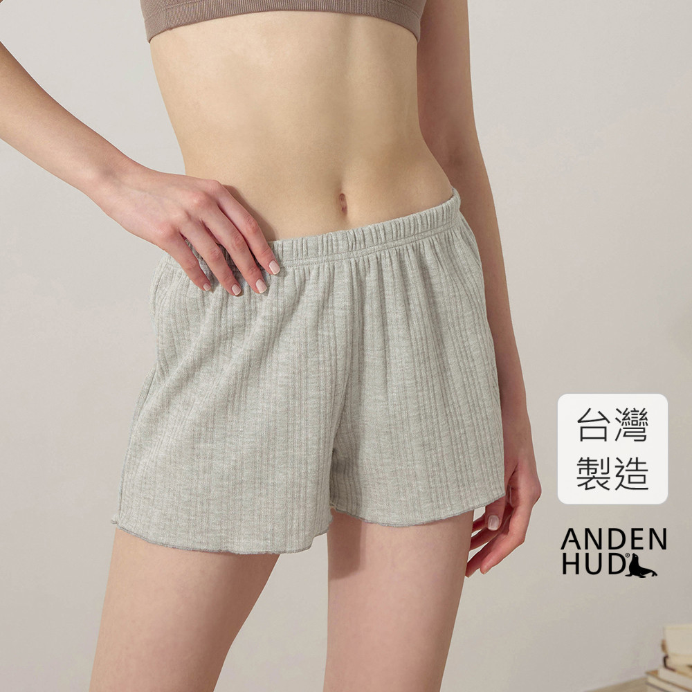 【Anden Hud】下身_療癒烘焙．拷邊抽針居家短褲(麻灰) 純棉台灣製