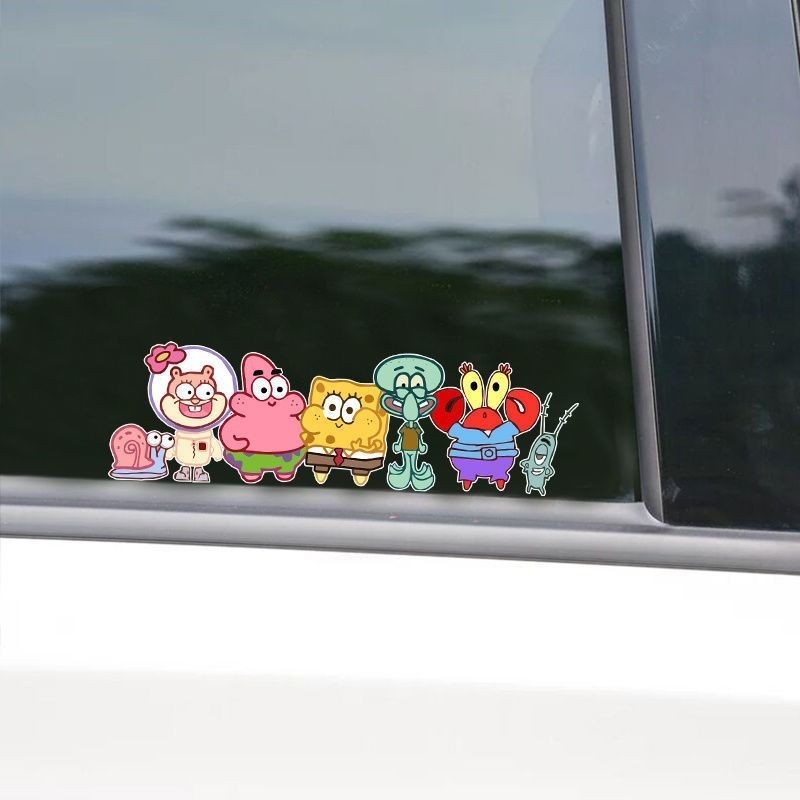 玩具總動員海綿寶寶車內裝飾車窗后窗電動摩托車劃痕遮擋車門貼紙