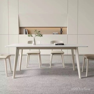 免運 新品 破損補發 奶油風白巖闆餐桌椅組閤網紅傢用小戶型現代簡約長方形實木西餐桌 餐桌 T1