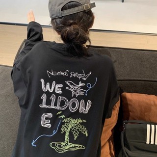 TK推薦✈秋季長袖寬松款塗鴉印花長袖T恤女寬松小眾潮牌上衣打底衫衣長袖上衣 女裝 衣服 寬鬆上衣 顯瘦上衣 長袖t恤