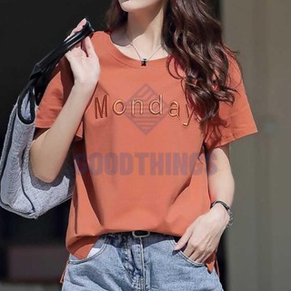【GOODTHINGS】純棉t恤女 短袖寬松大碼字母刺繡開叉上衣 夏季女裝 短袖t恤 中大尺碼女裝 短袖上衣寬鬆上衣短袖