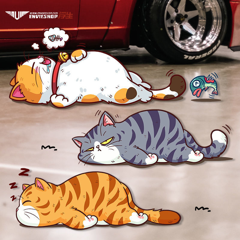 創意卡通趣味貓咪車貼寵物貓汽車貼紙個性反光電動車摩託車車身貼