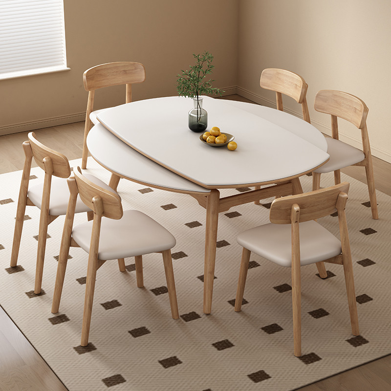 熱銷 岩板餐桌椅组合可伸缩方圆两用现代简约家用小户型原木风折叠圆桌