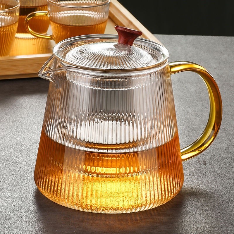 【桃園出貨】耐熱茶水分離玻璃泡茶壺 耐熱玻璃公道杯 玻璃茶壺 公杯分茶器 隔冰耐熱側把小茶壺 茶具套裝 玻璃ｊ０