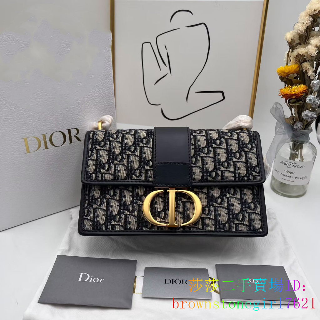 現貨二手 Dior 迪奧 Montaigne 30 蒙田盒子包 刺繡老花滿印 金屬鏈條 單肩包 斜挎包 女款 牛仔藍色