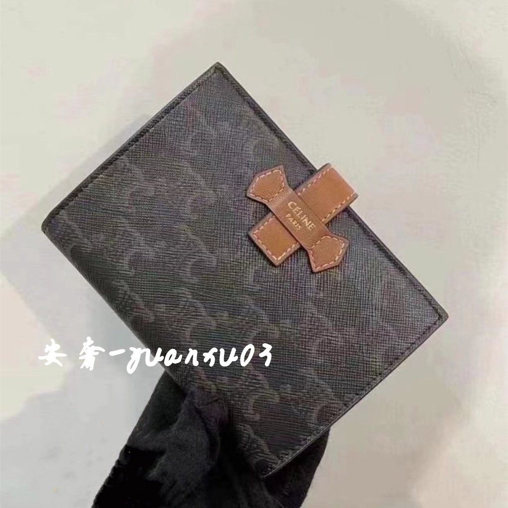 專櫃正品CELINE賽琳 GRAINED CALFSKIN 老花 皮夾 2摺式/對折 中夾 現貨實拍