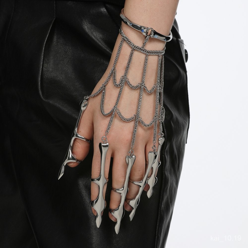 桃園出貨⭐鏈條裝飾手掌環外骨骼女生高級感歐美風誇張手飾 ins