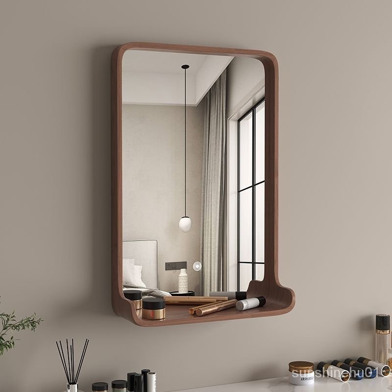 【現貨】 實木化妝鏡子新款浴室鏡掛壁式帶燈led裝飾全身試衣鏡簡約梳妝鏡