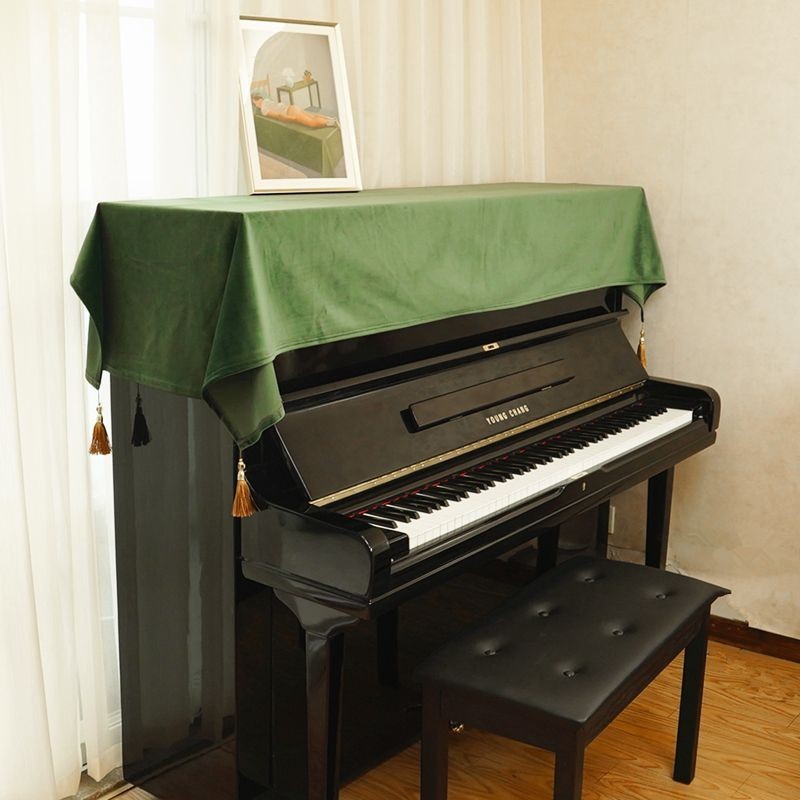 鋼琴防塵披蓋佈琴罩 鋼琴罩 半罩 鋼琴琴罩 墨綠色鋼琴蓋佈半罩現代簡約輕奢純色高級感天鵝絨琴凳防塵罩蓋巾