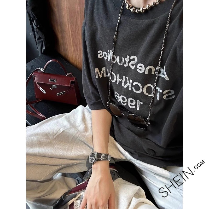 【SHEIN】全球快時尚  100%純棉上衣 短袖T恤 水洗黑上衣 ins風 oversize 寬鬆短t上衣 （歐豪）