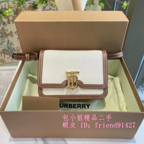 『二手』Burberry 博柏利 TB 鎖頭 帆布拼皮革 郵差包 肩背包 斜背包 80146401 小號 女款實拍