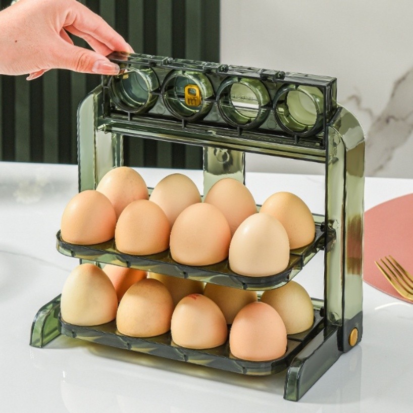 💋精選雞蛋保鮮盒24格 3層可翻轉折疊雞蛋收納盒 防撞雞蛋盒 雞蛋放置盒 冰箱收納盒 雞