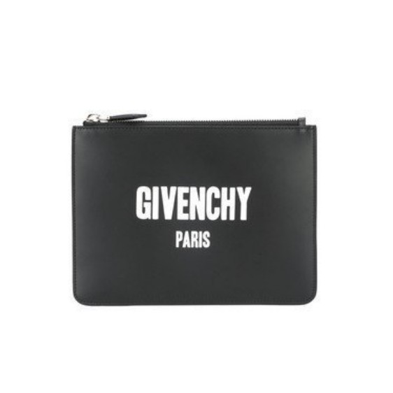 GIVENCHY(紀梵希) pouch 黑色 滑面 牛皮 白色 logo 小型 手拿包 全新現貨