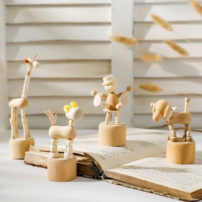 ⭐ 辦公室小物 ⭐ 實用小物  擺件  公仔木頭人擺件ins風簡約創意木偶可動木質動物擺件桌麵裝飾擺拍禮物