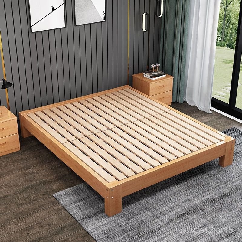 【可開發票】全櫸木實木床1.8米現代簡約雙人床1.5米架子床榻榻米床實木床架 地鋪闆床 單人加大床