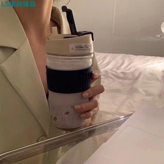 🌈優選好貨🌈ins 透明咖啡杯 防燙 雙飲口 吸管杯 帶蓋 玻璃水杯 直飲杯 隨行杯 便攜杯子