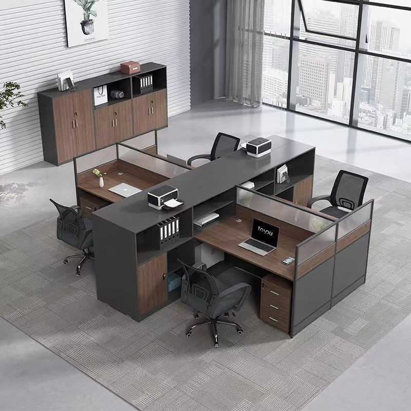 辦公桌 員工桌 職員辦公桌椅 組閤簡約現代4/6人位卡座桌子 辦公室財務電腦桌子