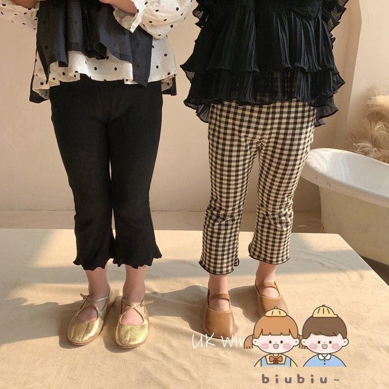 石頭剪刀布❤女童褲子韓國童裝2022春夏新款洋氣女孩時髦百搭格子緊身微喇叭褲