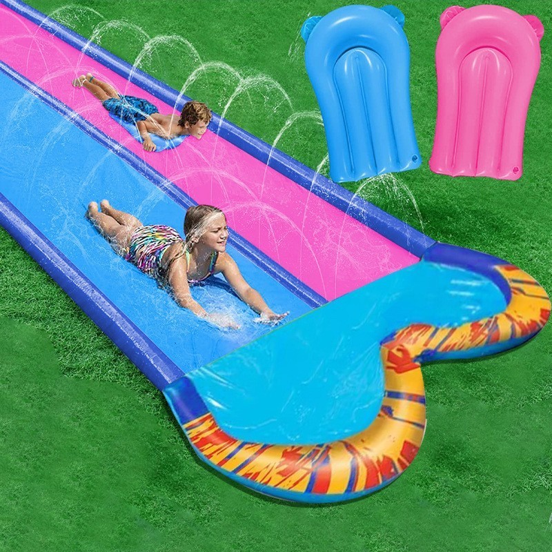 雙人PVC滑水道兒童水上樂園戲水玩具水滑梯草坪單雙人滑水池