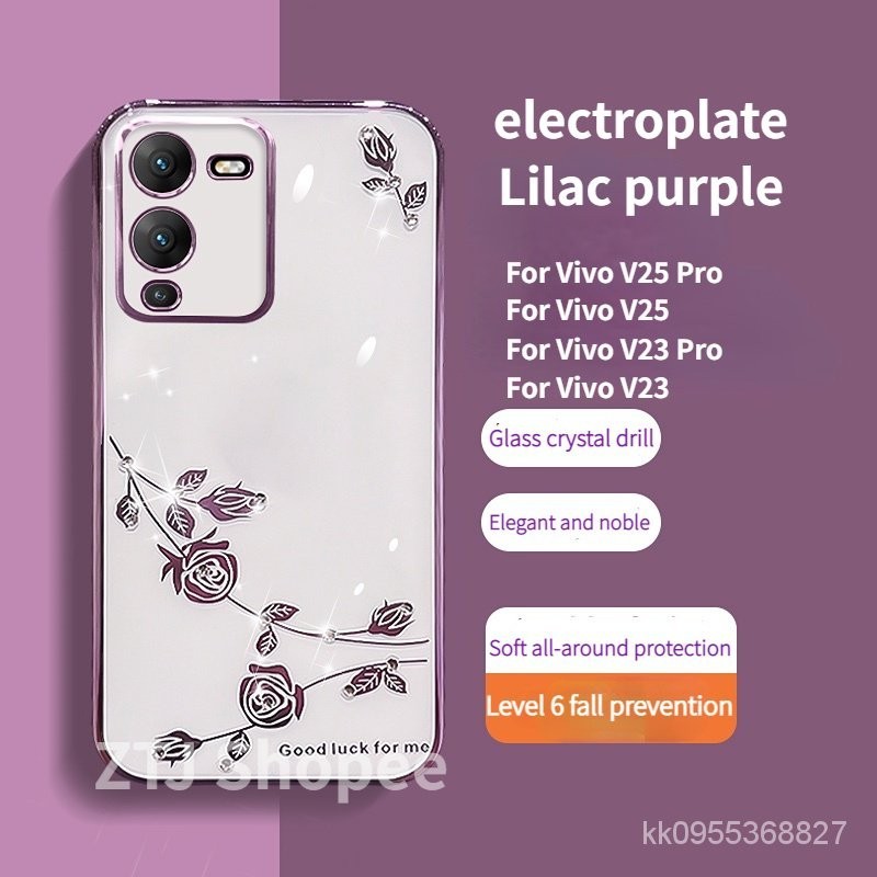 防震 手機殼 VIVO V25 Pro V23 Pro 電鍍 閃粉 透明 玻璃晶鑽 玫瑰花 TPU  鏡頭 保護套 OC