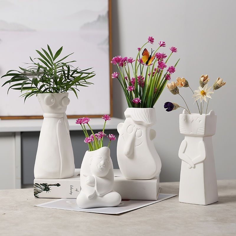 萍子居家生活館創意北歐簡約插花文藝現代白色陶瓷干花小花瓶ins風擺件桌面裝飾