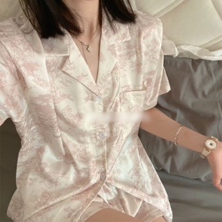 Only❤️高顔值ins冰絲睡衣短袖夏季純慾風ins學生套裝寬鬆甜美外穿傢居服