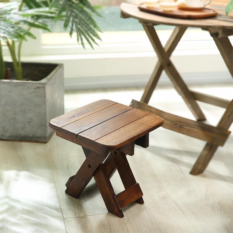 泰國折疊小闆凳實木複古小凳子傢用方凳矮凳戶外簡易椅子收納馬紮