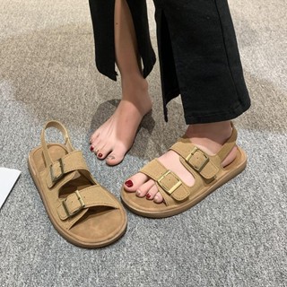 MM鞋店🌈涼鞋女 平底涼鞋 真皮勃肯涼鞋女夏季 新款配裙子百搭防滑軟平底一字羅馬涼鞋鞋 防滑涼鞋 運動涼鞋 女生涼鞋