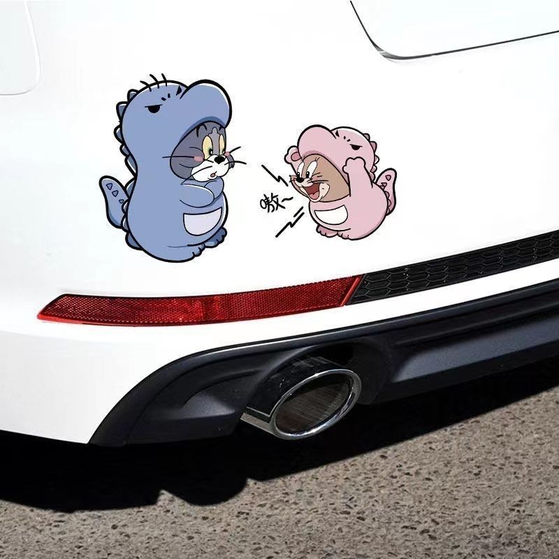 創意貓和老鼠卡通車貼電動車劃痕遮擋防水貼紙潮流個性裝飾貼畫