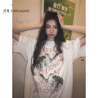 【Princess Home】T恤女 短袖女 上衣女 涼感純棉複古高街短袖T恤 設計夏季字母印花寬鬆上衣 美式T恤 寬鬆
