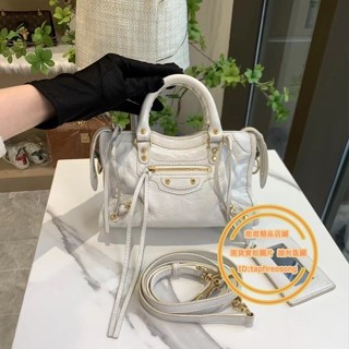 BALENCIAGA 巴黎世傢 City Bag Mini金扣 迷你 小號白色機車包/斜背包/單肩包/手提包300295