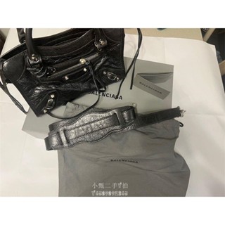 二手精品 BALENCIAGA 巴黎世家 mini city 黑色 新款 銀釦 機車包 300295 爆裂山羊皮