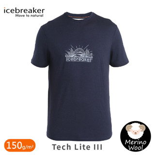 【Icebreaker 男 Tech Lite III圓領短袖上衣(光輝景致)-150《海軍藍》】0A56WY/排汗衣