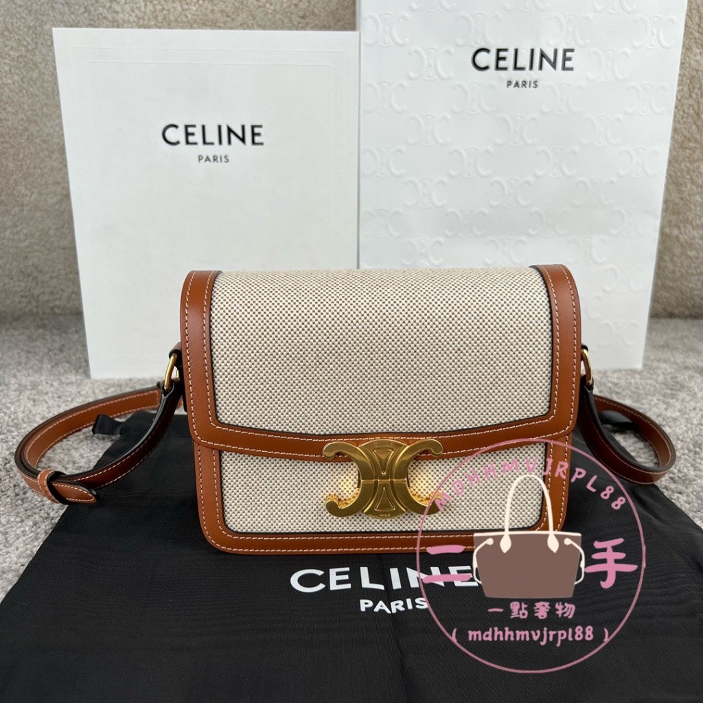 CELINE Tee Triomphe 凱旋門金扣鎖扣 白色女款豆腐包 肩背包 斜跨包 188882BGI.04LV