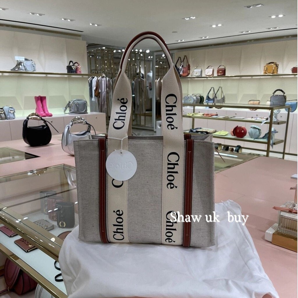 二手精品 Chloe 蔻依 21新款 Woody tote 小號拼接 帆布包 托特包 單肩包 手提包 購物袋 女包