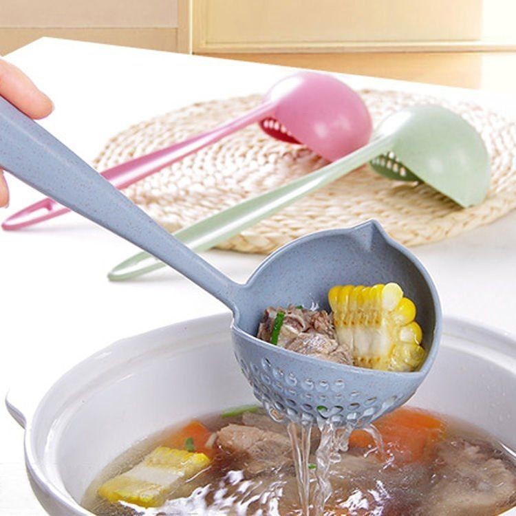居家好物✨湯勺漏勺二合一長柄過濾勺塑料大勺火鍋勺小麥秸稈勺子塑料調羹勺 生活實用