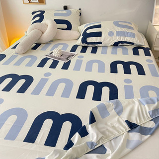 台灣出貨 床包✨✨ins清新藍色字母床笠床罩單件席夢思床墊防塵保護套防滑床單簡約