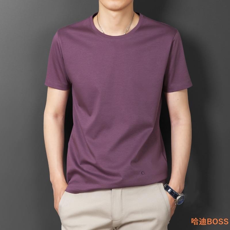 哈迪BOSS 高端品質男士短袖T恤商務簡約夏季薄款冰絲上衣寬松青年圓領潮 短袖 上衣 T恤